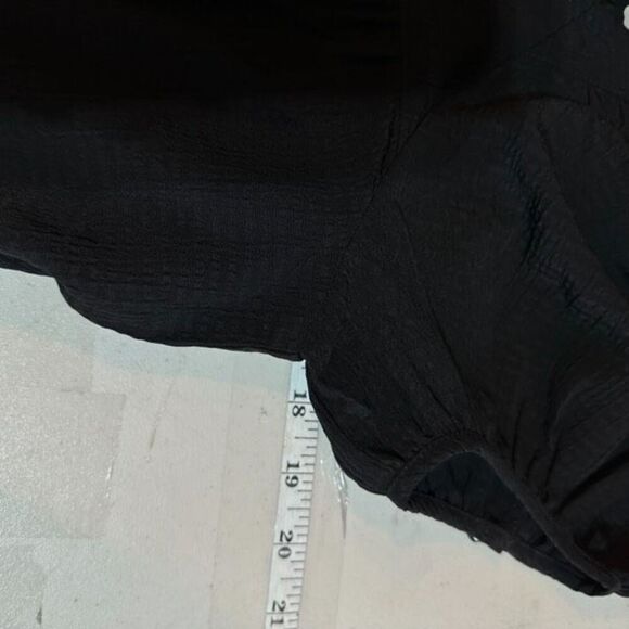 Madewell Seersucker Bubble-Sleeve Top Puff Sleeve Black Blouse XS Boho romantic - Picture 11 of 12